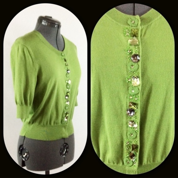 Apt 9  Beautiful Bright Like Green Cardigan Sweater with Bling Buttons Size S - Picture 3 of 4
